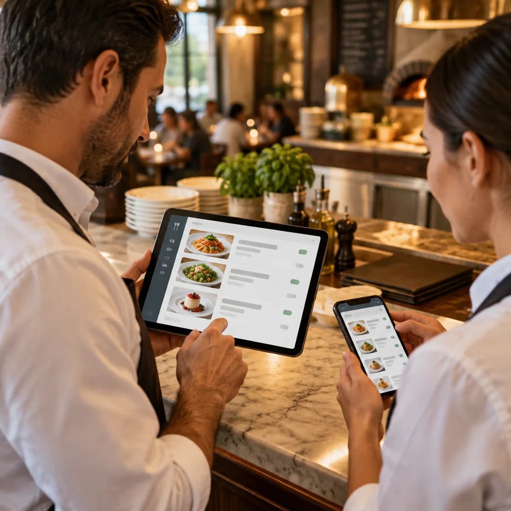 Due responsabili consultano lo stesso menu digitale da tablet e smartphone.