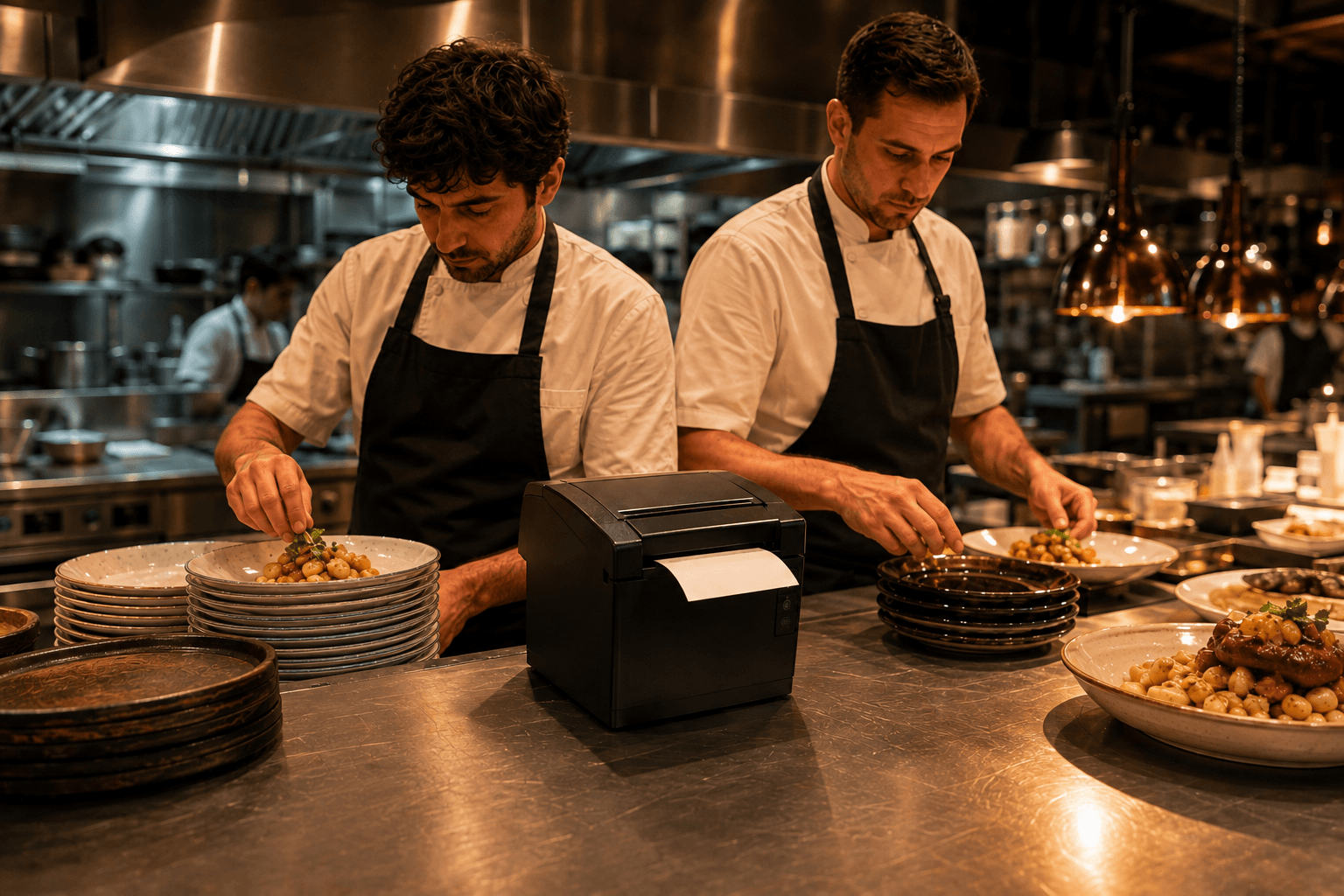 Restaurant kitchen in service with an order printer